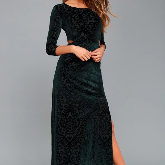 Perfect Night Forest Green Velvet Print Maxi Dress - Picture 5 of 5